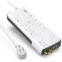 BESTEK 10-Outlet 6 Feet Extension Cord 4000 Joules Power Strip with USB 15A 1875W Surge Protector with Dual 2.4A USB Charging Port Desktop Charging Station, Wide Spaced Outlet for Large Plug
