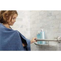 Moen LR2356DCH Home Care 16-Inch Screw-in Curved Bath Safety Grab Bar with Built-in Shelf, Chrome