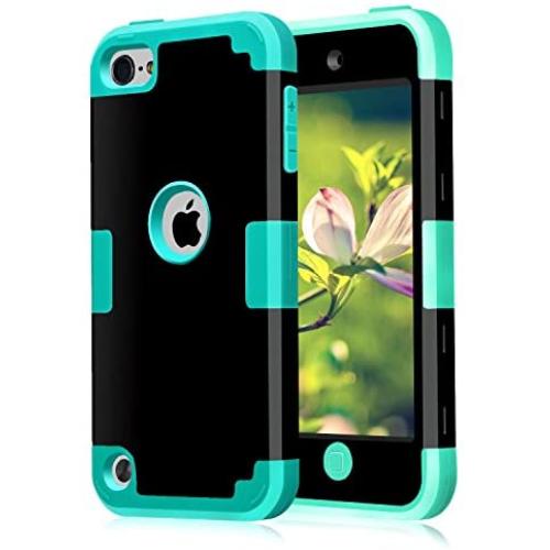 Case for iPod 7 6 5- CheerShare iPod Touch 5 6 7 Case, The Best Silicone Shockproof High Impact Layered Case + Protective Cover Case for iPod Touch 7th 6th 5th Generation(Black + Blue)