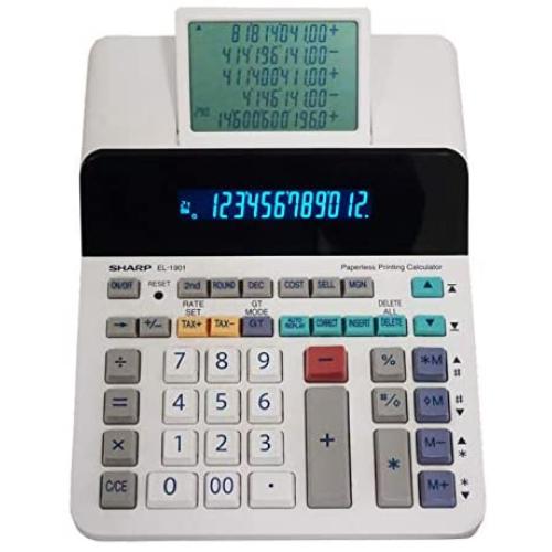 Sharp EL-1901 Paperless Printing Calculator with Check and Correct, 12-Digit LCD Primary Display, Functions the Same as a Printing Calculator/Adding Machine with Scrolling LCD Display Instead of Paper