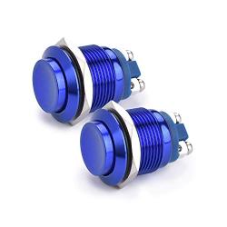 APIELE (Pack of 2) 19MM Momentary Push Button Switch 5A Aluminium Alloy Shell 12V 24V 36 DC 110V 250V AC 5A 1NO SPST Screw Terminal APIELE (Blue Shell)