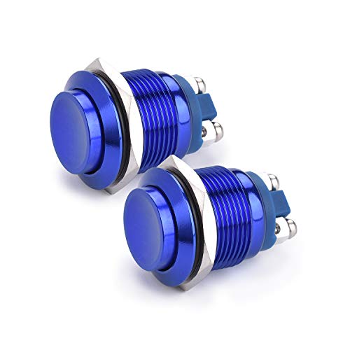 APIELE (Pack of 2) 19MM Momentary Push Button Switch 5A Aluminium Alloy Shell 12V 24V 36 DC 110V 250V AC 5A 1NO SPST Screw Terminal APIELE (Blue Shell)