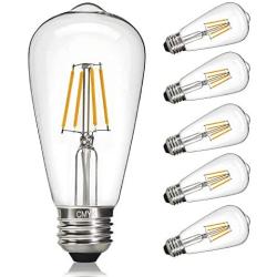 CMYK Vintage LED Edison Bulb, 4W, Edison Light Bulb 40W Equivalent, Dimmable LED Daylight White 4000K, ST64 LED Filament Bulb, E26 Medium Base, E26 Edison Bulb for Decorate Home, Clear Glass, 6 Pack
