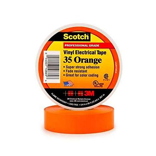 3M 10869-BA-5 640024981871 Scotch Vinyl Color Coding Electrical Tape 35, 3/4 in x 66 ft, Orange, 66