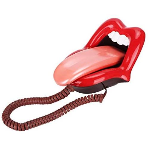 Corded Phone,Home Phone WX-3203# Multi-Functional Large Tongue Shape Telephone Desk Phone Home Decoration Red