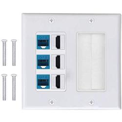 3 CAT6 RJ45 Ethernet + 3HDMI HDTV Type Keystone Face Plate IQIAN Brush Wall Plate, Wall Socket for HDTV, HDMI, Home Theater Systems.