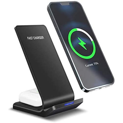 2 in 1 Wireless Charger,FDGAO 15W Fast Qi Wireless Charger Stand Compatible with iPhone 11/12/XR/XS/X/8/Airpods;Upright Wireless Charging Dock for Samsung Galaxy S20/S10/Note 20/Samsung Galaxy Buds