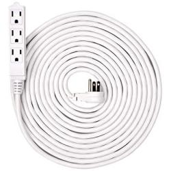 Electes 30 Feet Heavy Duty Extension Cord / Wire , Multi 3 Outlet , 3 Prong Grounded , Angled Flat Plug , 16/3 , SPT3 , UL Listed , White