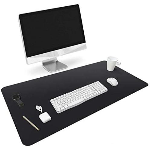 HOMECAS Desk Pad,Office Desk Mat Blotter,31.5'' x 15.7'' Upgraded PU Leather Desk Protector Cover Large Mouse Pad, Waterproof Writing Mat for Office/Home/Computer,Dual Use (Black & Black)