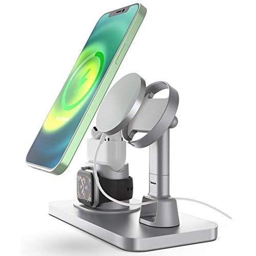 Imguardz Charging Stand Compatible with Magsafe Charger Apple Watch AirPods/Pro iPhone 12/Pro/Max/Mini, Upgraded Charging Station Holder Desk Dock Base Mount for Multiple Devices (Silver Grey)