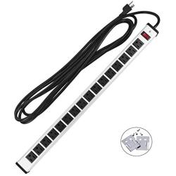 16 Outlets Heavy Duty Metal Socket Power Strip,Oviitech 15-Foot Long Extension Cord with Circuit Breaker. Mounting Brackets Included,Workshop/Industrial use, ETL Certified，Black