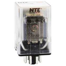 NTE Electronics R02-11A10-120 R02 Series General Purpose Multicontact AC Relay, DPDT Contact Arrangement, 10 Amp, 8 Pin Octal Plug, 120 VAC