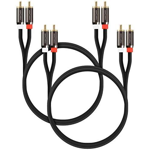 FosPower (2 Pack) 2 RCA M/M Stereo Audio Cable [24K Gold Plated | Copper Core] 2RCA Male to 2RCA Male [Left/Right] Premium Sound Quality Plug - 3FT