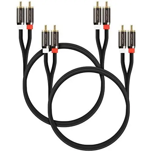 FosPower (2 Pack) 2 RCA M/M Stereo Audio Cable [24K Gold Plated | Copper Core] 2RCA Male to 2RCA Male [Left/Right] Premium Sound Quality Plug - 3FT