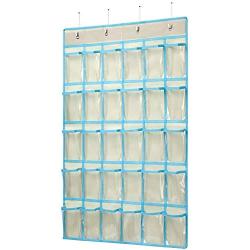 KEEPJOY Classroom Pocket Charts for Cell Phone Calculator Holders, Pocket Organizer for Cell Phone Jail with 30 Clear Pockets Chart Size 33.5 x 24.5 Inch Classroom Pocket Storage (Beige)