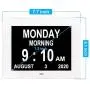 LaMi 7.5 Inch Digital Calendar Day Date Clock - 12 Alarm Options,Extra Large Non-Abbreviated Day&Month Memory Loss Clock for Seniors,Dementia,Impaired Vision (White)