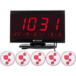 Retekess TD105 Restaurant Pager System,Wireless Caregiver Pager,Alert Button,Max 999,1 Voice Broadcast Receiver,5 Call Buttons for Cafe,Clinic,Hotel