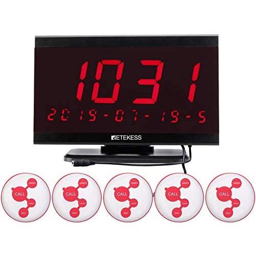Retekess TD105 Restaurant Pager System,Wireless Caregiver Pager,Alert Button,Max 999,1 Voice Broadcast Receiver,5 Call Buttons for Cafe,Clinic,Hotel