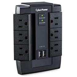 CyberPower CSP600WSU Surge Protector, 1200J/125V, 6-AC Swivel Outlets, 2 USB Charging Ports, Wall Tap Design Black Version