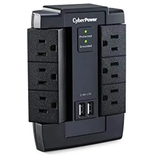 CyberPower CSP600WSU Surge Protector, 1200J/125V, 6-AC Swivel Outlets, 2 USB Charging Ports, Wall Tap Design Black Version CyberPower CSP600WSU Surge Protector, 1200J/125V, 6-AC Swivel Outlets, 2 USB Charging Ports, Wall Tap Design Black Version