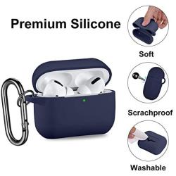 [2 Pack] SNBLK Designed for Airpods Pro Case Cover Silicone Protective Charging Case Skin with Keychain Compatible for Apple Airpods Pro 2019, (Front LED Visible) Black/Navy Blue