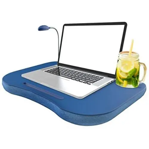 Laptop Lap Desk, Portable with Foam Filled Fleece Cushion, LED Desk Light, Cup Holder-for Homework, Drawing, Reading and More by Lavish Home (Blue)