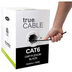 trueCABLE Cat6 Plenum (CMP), 1000ft, Black, 23AWG 4 Pair Solid Bare Copper, 550MHz, ETL Listed, Unshielded Twisted Pair (UTP), Bulk Ethernet Cable