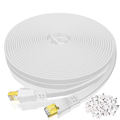 Cat 8 Ethernet Cable 50 ft, High Speed Flat LAN Cable, 40Gbps 2000Mhz Heavy Duty Gigabit Ethernet Cord with Gold Plated RJ45 Connector for Router, Modem, Gaming, Laptop, Xbox