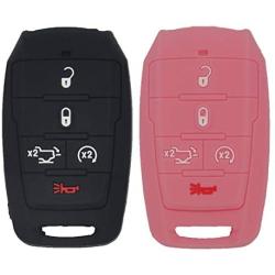 WEIBISS 2 Pack 5 Buttons Key Fob Cover Case Protector Shell Remote Jacket Keyless Entry Holder Bag Compatible with Dodge 2021 2020 2019 Ram 1500 Pickup 68291690AB/AC/AD, Black Pink