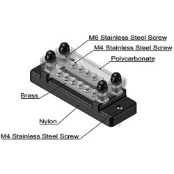2 Row Terminal Grounding Bus Bar with 2 Studs 6 Groundings Per Row Marine Ground Power Distribution Terminal Block with Cover