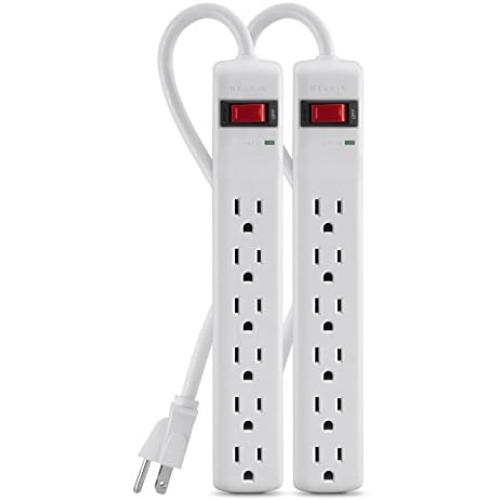 Belkin 2-Pack 6-Outlet Power Strip Surge Protector with 2ft Cord, 200 Joules (2-Pack), White