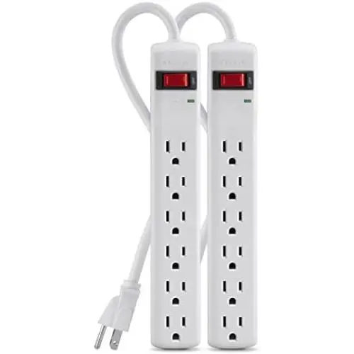 Belkin 2-Pack 6-Outlet Power Strip Surge Protector with 2ft Cord, 200 Joules (2-Pack), White