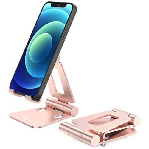 Nulaxy Phone Stand, Fully Foldable, Adjustable Desktop Phone Holder Cradle Dock - Rose Gold