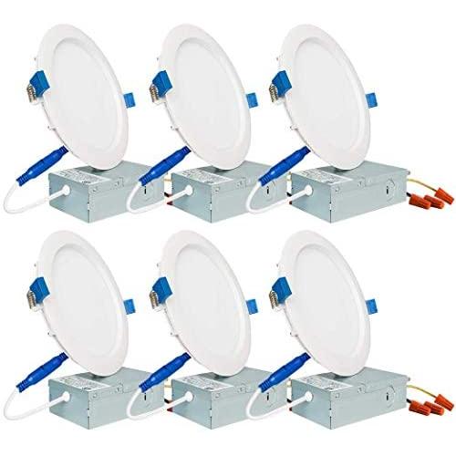 SAATLY 13W 6 inch LED Recessed Lighting, Ultra Thin Ceiling Downlight with Junction Box, 3000K Warm White Dimmable, 850lm 110W Eqv. ETL and Energy Star Certified, Pack of 6