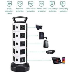 Power Strip Tower JACKYLED Surge Protector Electric Charging Station 3000W 13A 18 AC Outlets 4 USB Ports with 16AWG 6.5ft Heavy Duty Extension Cord for Home Office