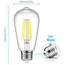 Dimmable Ascher Vintage LED Edison Bulbs, 6W, Equivalent 60W, Bright Daylight White 4000K, ST58 Antique LED Filament Bulbs, E26 Medium Base, Clear Glass, Pack of 4