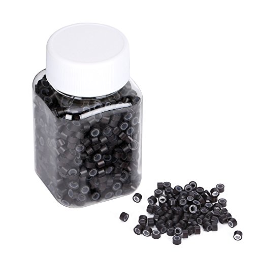 YESURPRISE 1000 Silicone Micro Link Rings 5mm Lined Beads for Hair Extensions Tool Dark Brown