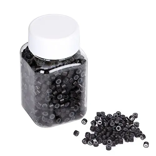 YESURPRISE 1000 Silicone Micro Link Rings 5mm Lined Beads for Hair Extensions Tool Dark Brown