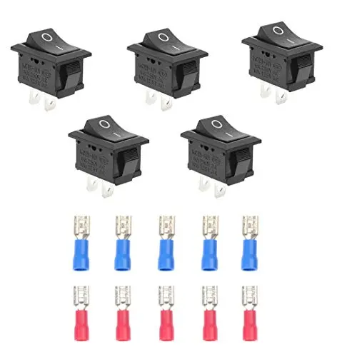 QTEATAK 5Pcs On/Off Boat Rocker Switch 5Pcs 2 Pin Position Snap 12V 110V 250V with 10Pcs Terminals