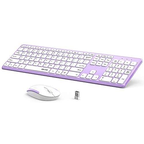 Wireless Keyboard and Mouse Combo, Jelly Comb KUT027 Wireless Keyboard and Mouse 2.4GHz Full Size Ultra-Thin Keyboard Mouse for Computer, Laptop, PC, Desktop, Windows 7, 8, 10 -White and Purple