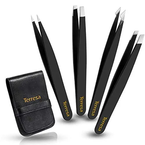 Tweezers Set, Teresa 4 Pack Professional Stainless Steel Tweezers for Women and Men, Precision Tweezers for Eyebrows Epilator Tools for Facial Hair, Ingrown Hair, Splinter, Blackhead and Tick Remover Tweezers Set, Teresa 4 Pack Professional Stainless Steel Tweezers for Women and Men, Precision Tweezers for Eyebrows Epilator Tools for Facial Hair, Ingrown Hair, Splinter, Blackhead and Tick Remover