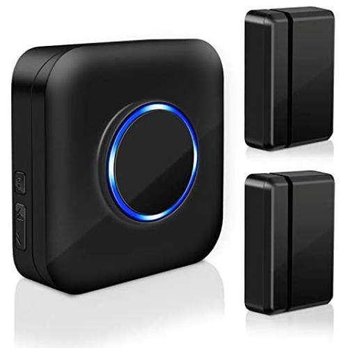 Door Open Alert BITIWEND Wireless Door Sensor Chime for Office/Home/Store,Door Open Chime Window Alarm Operate Range 600ft With 52 Chimes 4 Volume Level, 2 Door Sensors+1 Plug-in Receiver,Black