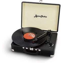 Byron Statics Vinyl Record Player, 3 Speed Turntable Bluetooth Record Player with 2 Built in Stereo Speakers, Replacement Needle, Supports RCA Line Out, AUX in, Portable Vintage Suitcase