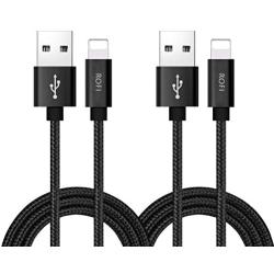 RoFI Compatible Phone Cable, [2Pack] 2FT Nylon Braided Fast Charging USB Cord Replcement for Phone X 8 8 Plus 7 7 Plus 6s 6s Plus 6 6 Plus 5 5S 5C SE Pad Air Mini and More (2 Pack Black, 2 FT)