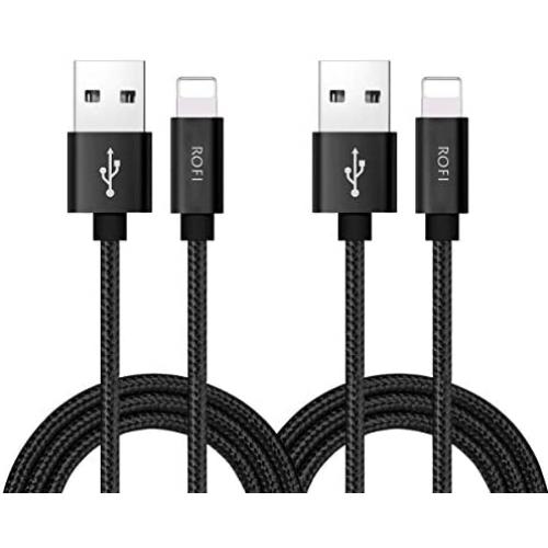 RoFI Compatible Phone Cable, [2Pack] 2FT Nylon Braided Fast Charging USB Cord Replcement for Phone X 8 8 Plus 7 7 Plus 6s 6s Plus 6 6 Plus 5 5S 5C SE Pad Air Mini and More (2 Pack Black, 2 FT)