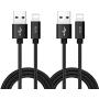 RoFI Compatible Phone Cable, [2Pack] 2FT Nylon Braided Fast Charging USB Cord Replcement for Phone X 8 8 Plus 7 7 Plus 6s 6s Plus 6 6 Plus 5 5S 5C SE Pad Air Mini and More (2 Pack Black, 2 FT)