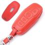 Royalfox(TM) 4 5 Buttons Leather Smart keyless Entry Remote Key Fob case Cover Keychain for Ford Mustang F-150 F-450 Explorer Taurus Fusion Edge,Lincoln MKZ MKC MKX (Leather red)