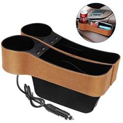 JESTOP Car Seat Gap Filler 2 Packs, Car Seat Organizer with USB Charging, Auto Center Consoles Organizer for Cellphone Coin