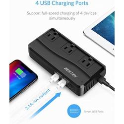BESTEK 200W Power Inverter DC 12V to 110V AC Inverter with 4.2A 4-Port USB Car Adapter (Black)