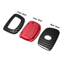 TANGSEN Smart Key Fob Case for HYUNDAI ELANTRA GT TUCSON 4 Button Keyless Entry Remote Black Carbon Fiber Pattern ABS Red Silicone Cover